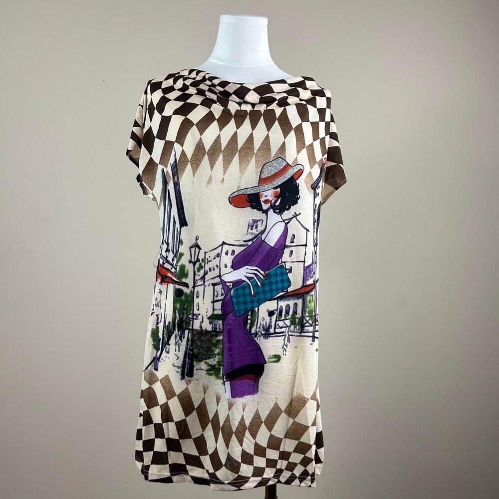 Paris Paris Deadstock NWT Euro Style Brown Check Parisian Dress